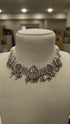 Oxidized Choker Necklace with Green Stones
